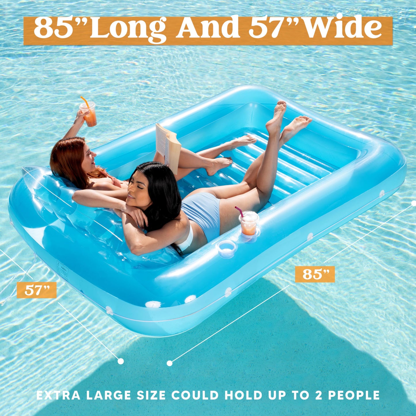 Sloosh Inflatable Tanning Pool Lounge Float, 70" x 46" Suntan Tub Raft Floatie, Tanning Pool with Pillow, Personal Pool Lounger for Adult Summer Water Party, L-Blue