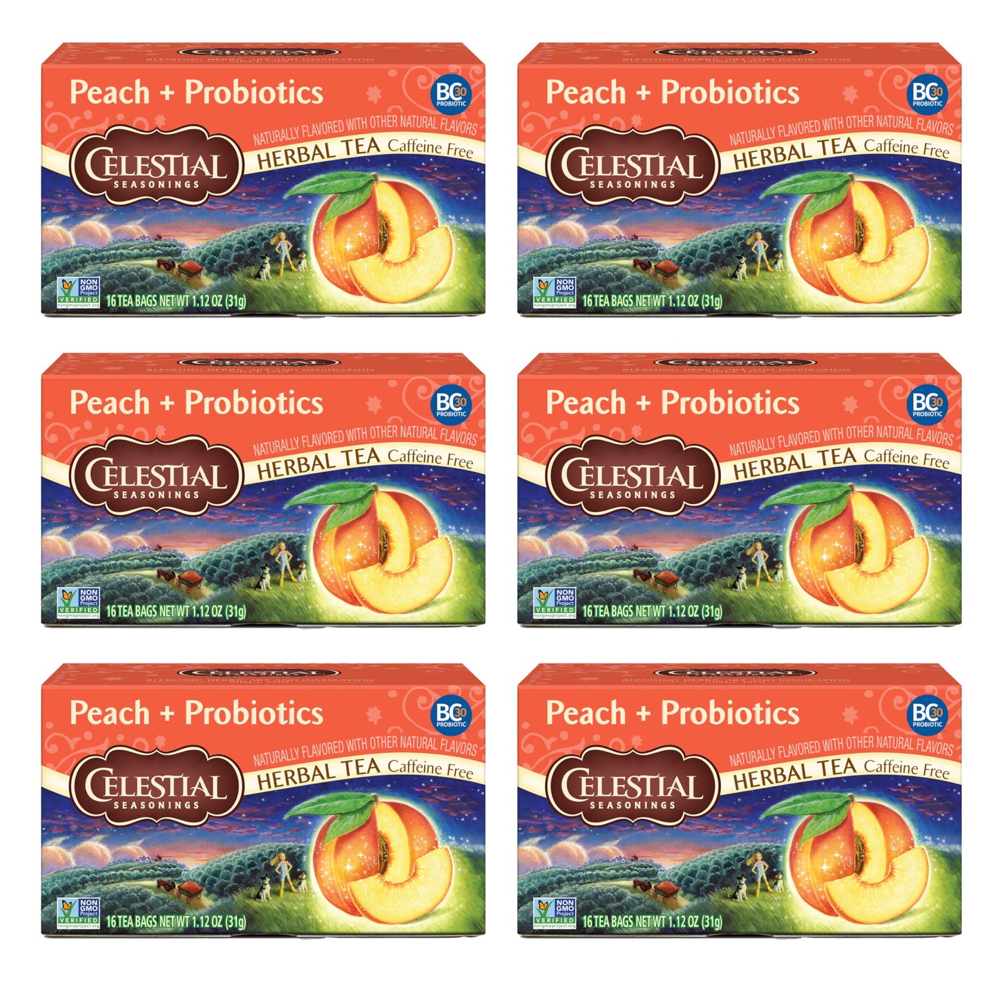 Celestial Seasonings Country Peach Passion Herbal Tea, Caffeine Free, 20 Tea Bags Box, (Pack of 6)