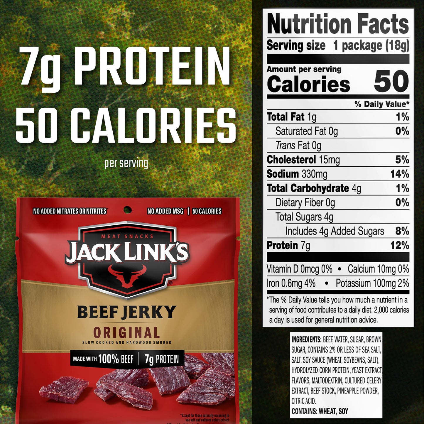 Jack Link's Beef Jerky, Original, Multipack Bags – Flavorful Meat Snacks for Lunches, Ready to Eat, Individual Packs - 7g of Protein, Made with 100% Beef – 0.625 oz (Pack of 20)