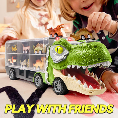 JOYIN 13 in 1 Dinosaur Toys for Kids 3-5, Dinosaur Truck with 12 Pull Back Cars, Dinosaur Cars Set, Birthday Gifts Toys for 3 4 5+ Year Old Boy, Transport Carrier Truck for Toddlers 2-4 Years