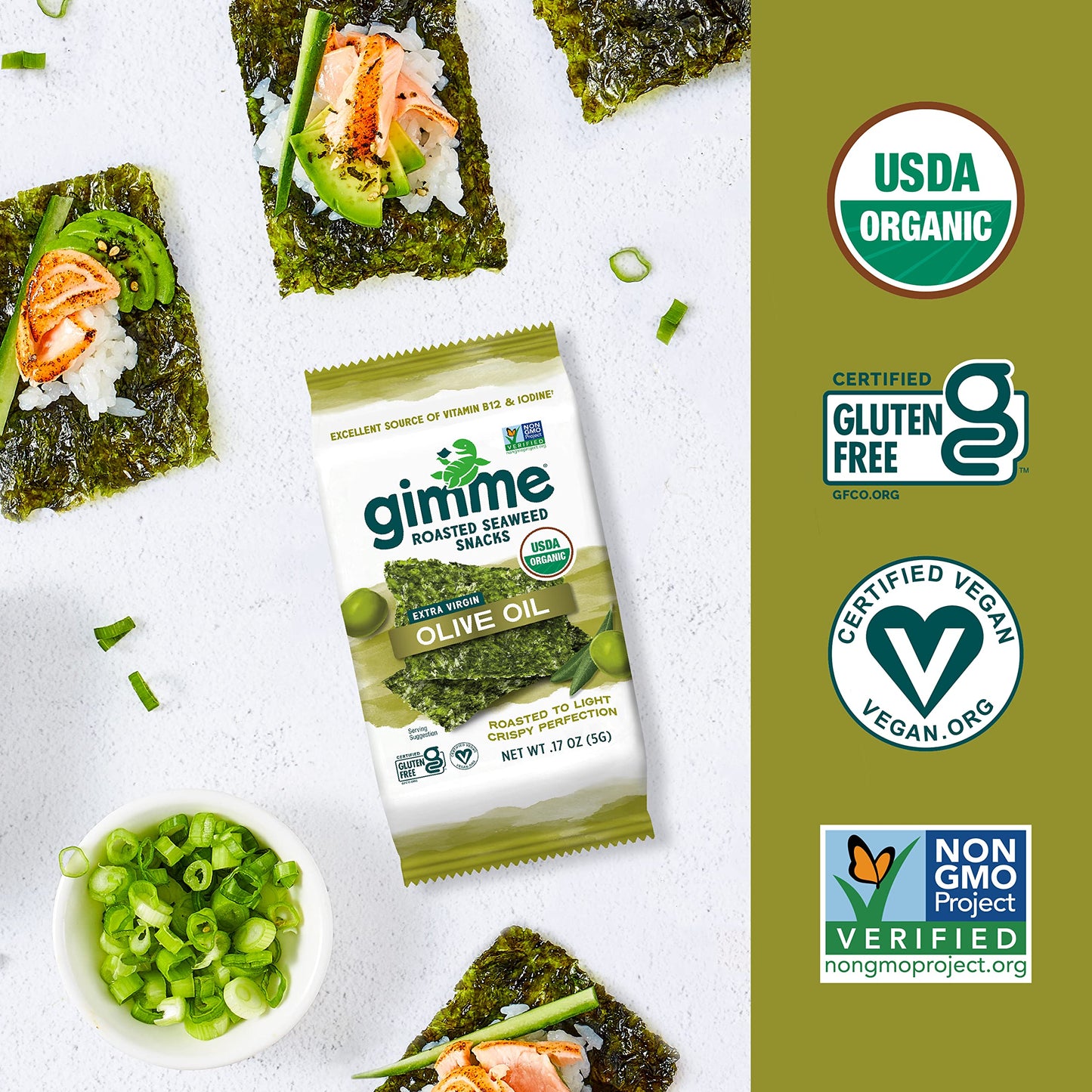 Anita G gimMe Organic, Roasted Seaweed Snack, Sea Salt, 6 pack, 15 Oz