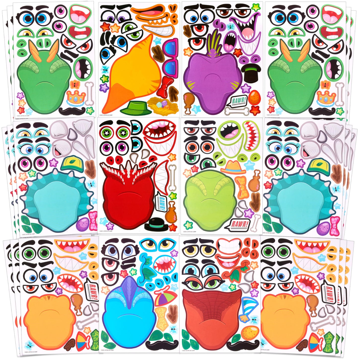 JOYIN 36 PCS 9.8”x6.7" Make a face Stickers for kids, Make Your Own Dinosaur Fantasy Animal Mix and Match Sticker Sheets Kids Crafts Party Favors Goodie Bags Stuffers for Kids