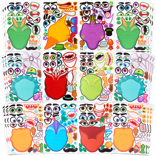 JOYIN 36 PCS 9.8”x6.7" Make a face Stickers for kids, Make Your Own Dinosaur Fantasy Animal Mix and Match Sticker Sheets Kids Crafts Party Favors Goodie Bags Stuffers for Kids