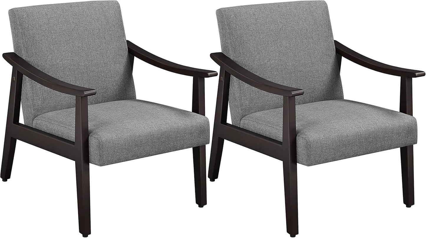 Yaheetech Leisure Chair with Solid Armrest and Feet, Modern Mid-Century Accent Chair, Linen Fabric Side Sofa for Living Room Bedroom, 2pcs, Dark Gray