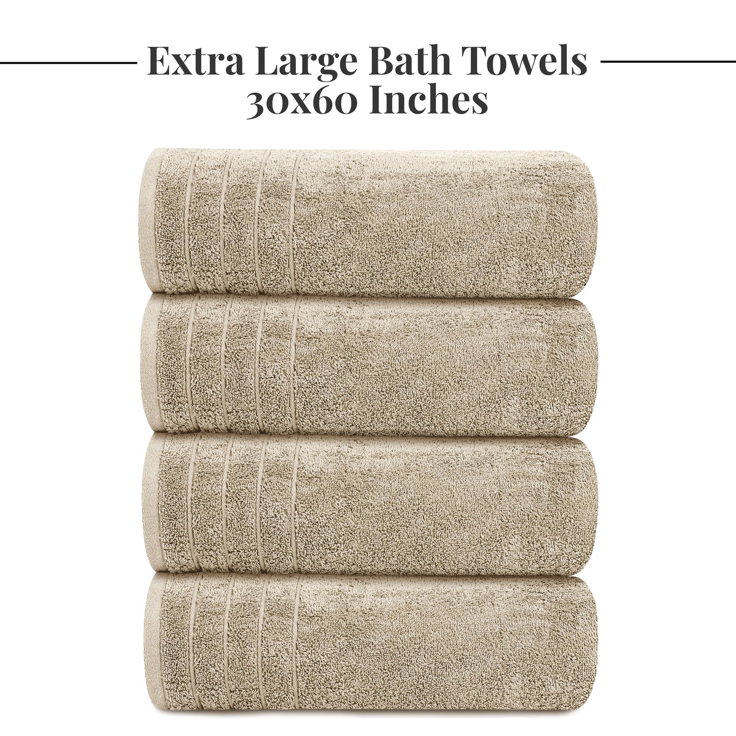 Tens Towels Large Bath Towels, 100% Cotton, 30 x 60 Inches Extra Large Bath Towels, Lighter Weight, Quicker to Dry, Super Absorbent, Perfect Bathroom Towels (Pack of 4)