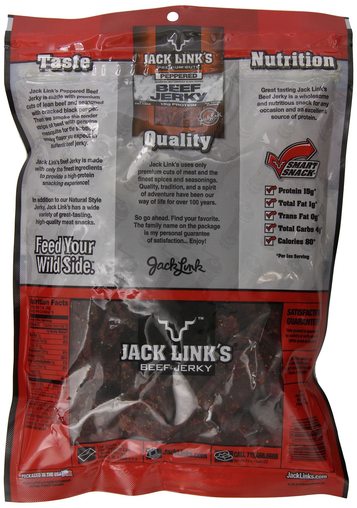 Jack Link's Beef Jerky 5 Count Multipack, Original, 5, 0.625 oz. Bags - Flavorful Meat Snack for Lunches, Ready to Eat - 7g of Protein, Made with 100% Beef - No Added MSG** or Nitrates/Nitrites