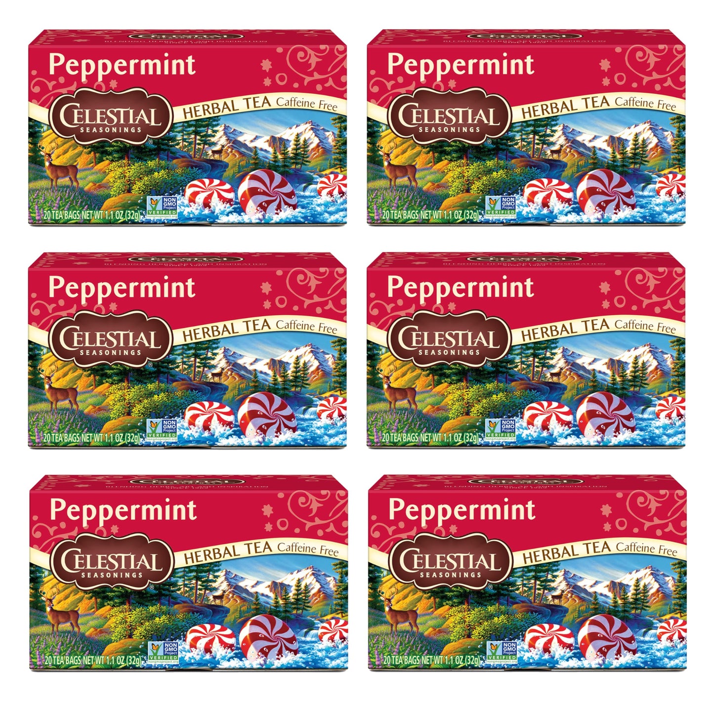 Celestial Seasonings Country Peach Passion Herbal Tea, Caffeine Free, 20 Tea Bags Box, (Pack of 6)