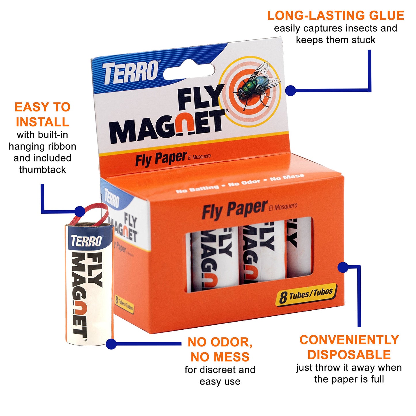 TERRO T518 Fly Magnet Sticky Fly Paper Fly Trap, 8 Count (Pack of 1)