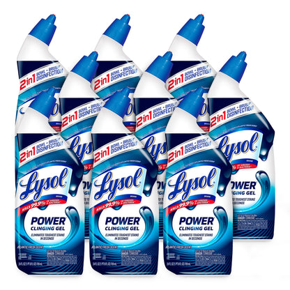 Lysol Power Toilet Bowl Cleaner Gel, For Cleaning and Disinfecting, Stain Removal, 24oz ,9 Ct , (Packaging May Vary)