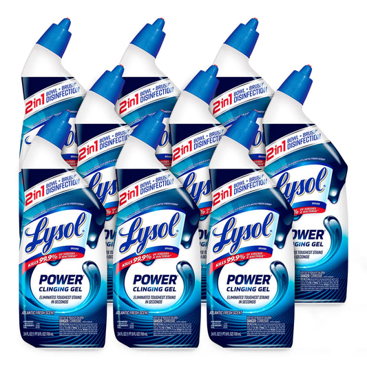 Lysol Power Toilet Bowl Cleaner Gel, For Cleaning and Disinfecting, Stain Removal, 24oz ,9 Ct , (Packaging May Vary)