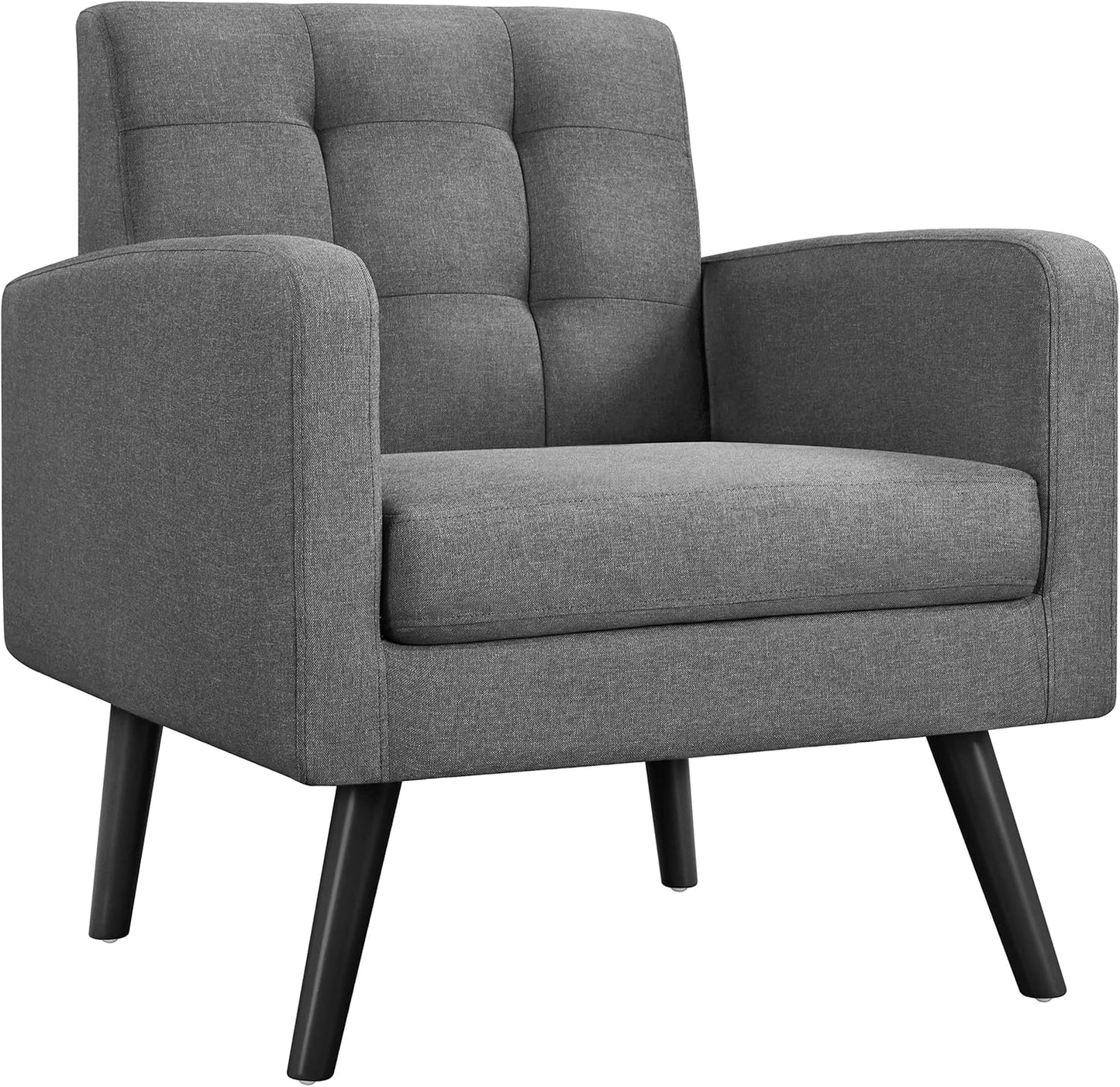 Yaheetech Modern Living Room Chair, Mid-Century Armchair Button Tufted Back and Wood Legs, Vintage Lounge Chair for Bedroom/Home Office/Study, Gray