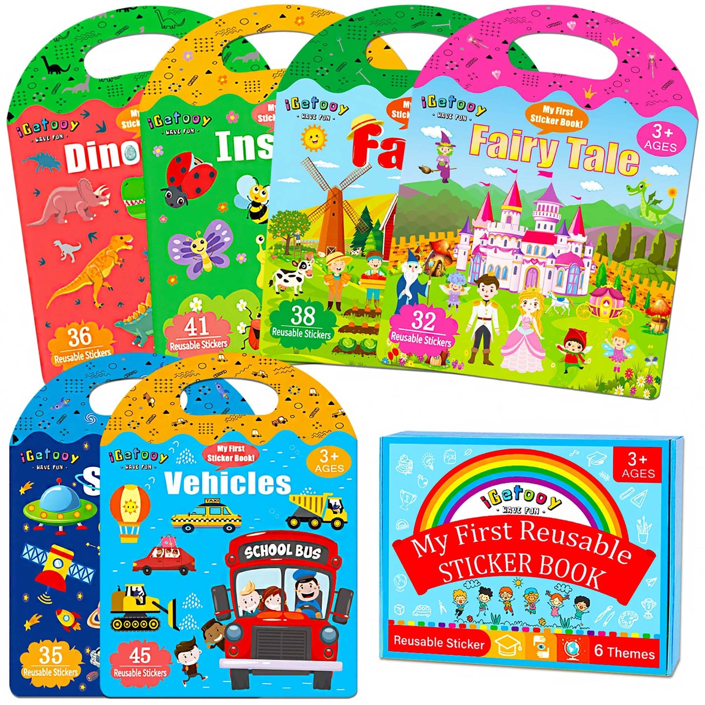 3 Sets Sticker Books for Toddler 1-3, 118 Pcs Reusable Stickers Vehicles, Farm, Space Theme Sticker Books for Girls Boys Preschool Education Learning Toys for Kids 2 3 4 Year Old