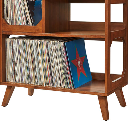 Crosley Furniture Asheville Mid-Century Modern Media Console Record Player Stand, Storage for Vinyl Records, Walnut, Medium