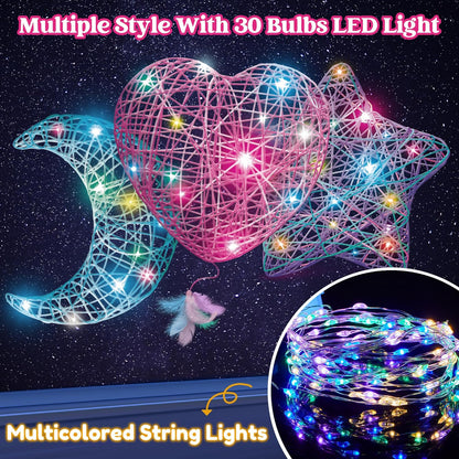 Klever Kits 3D String Art Kit for Kids, Light Up String Light Toy with 30 Multi-Colored LED Bulbs, Arts and Crafts Set, Birthday Gifts for Girls and Boys Ages 6+