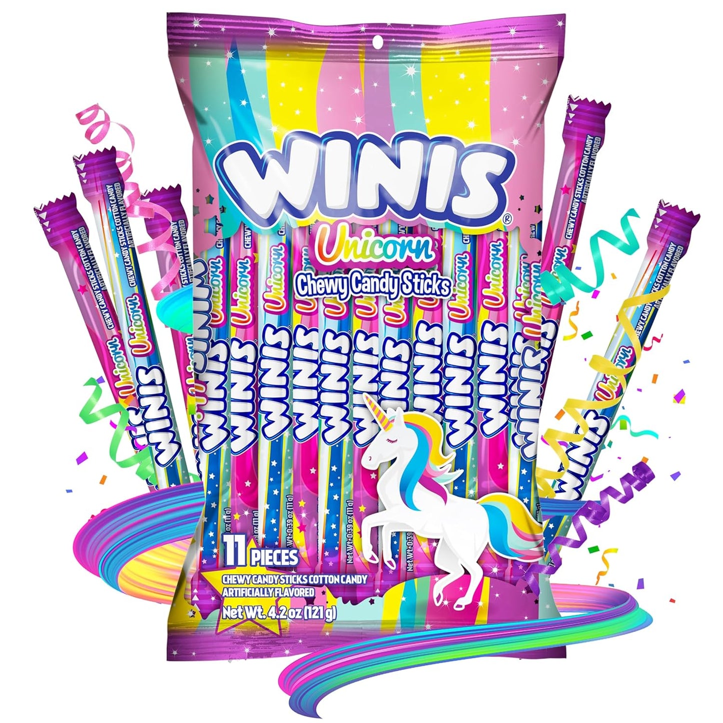 Chewy Candy Swirl | Winis Unicorn |Cotton Candy Flavored | Sharing Size 4.3 Oz Bag - 11 Pieces