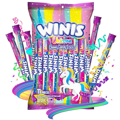 Chewy Candy Swirl | Winis Unicorn |Cotton Candy Flavored | Sharing Size 4.3 Oz Bag - 11 Pieces