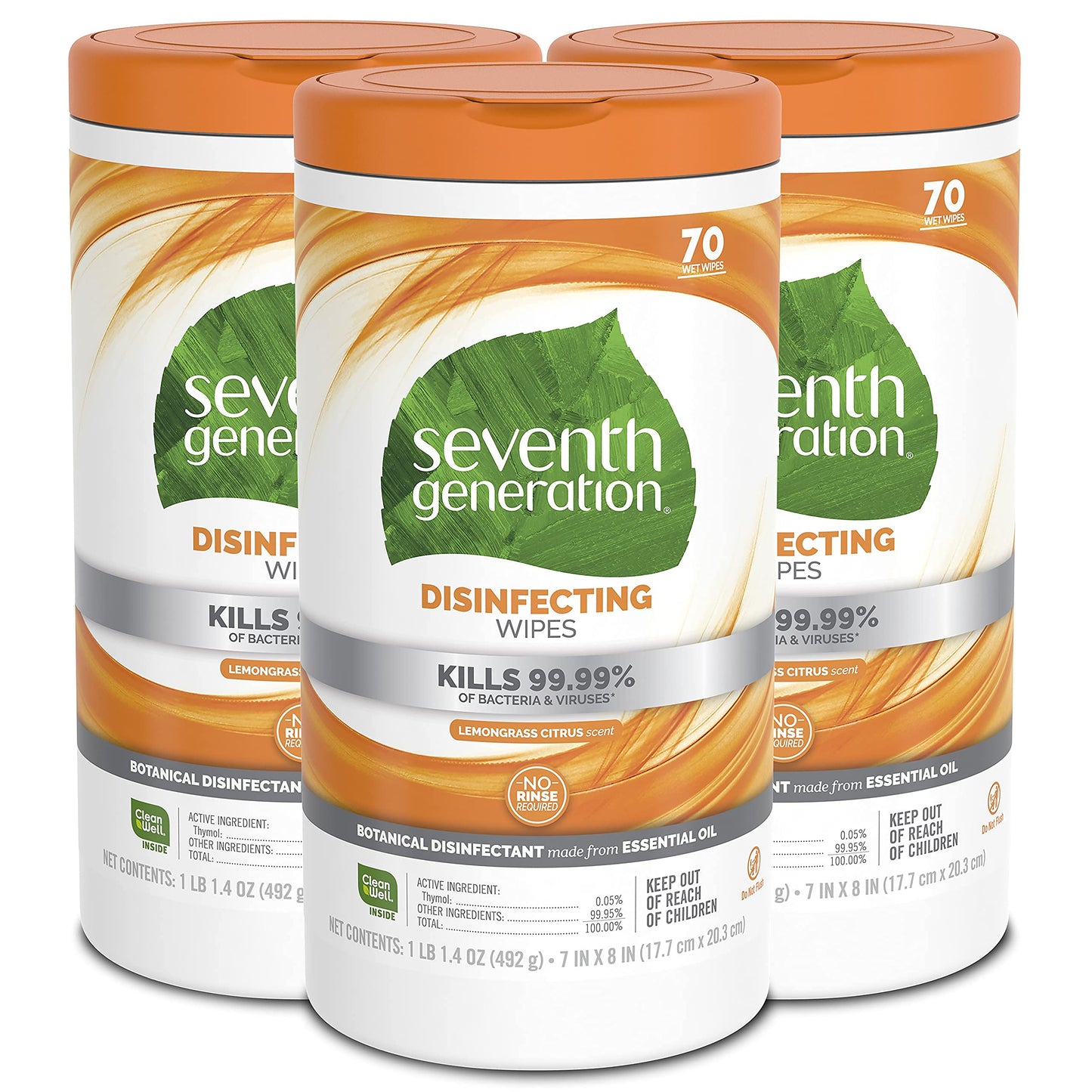 Seventh Generation Disinfecting Multi Surface Wipes, Botanical Disinfectant, 70 Count, Pack of 6