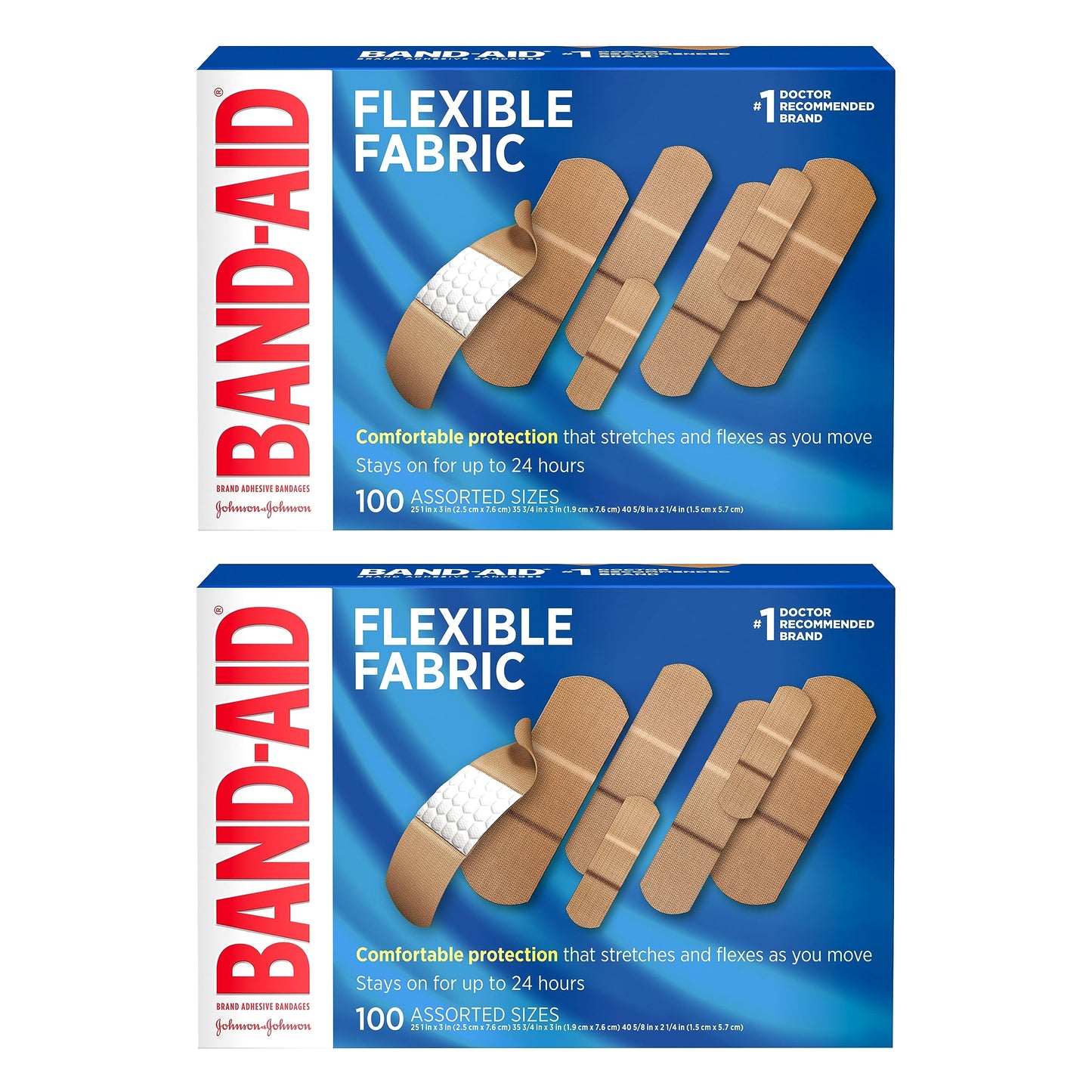 Band-Aid Brand Flexible Fabric Adhesive Bandages for Wound Care and First Aid, All One Size, 100 Count