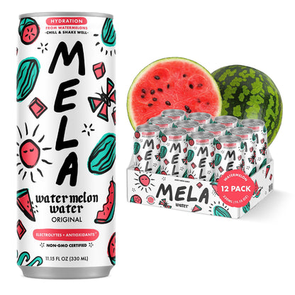 Mela Water Natural Watermelon Juice Drink, Electrolytes & Antioxidants, Natural Hydration, Coconut Water Alternative, Vitamin C, Natural, 11.15 fl oz (Pack of 12)