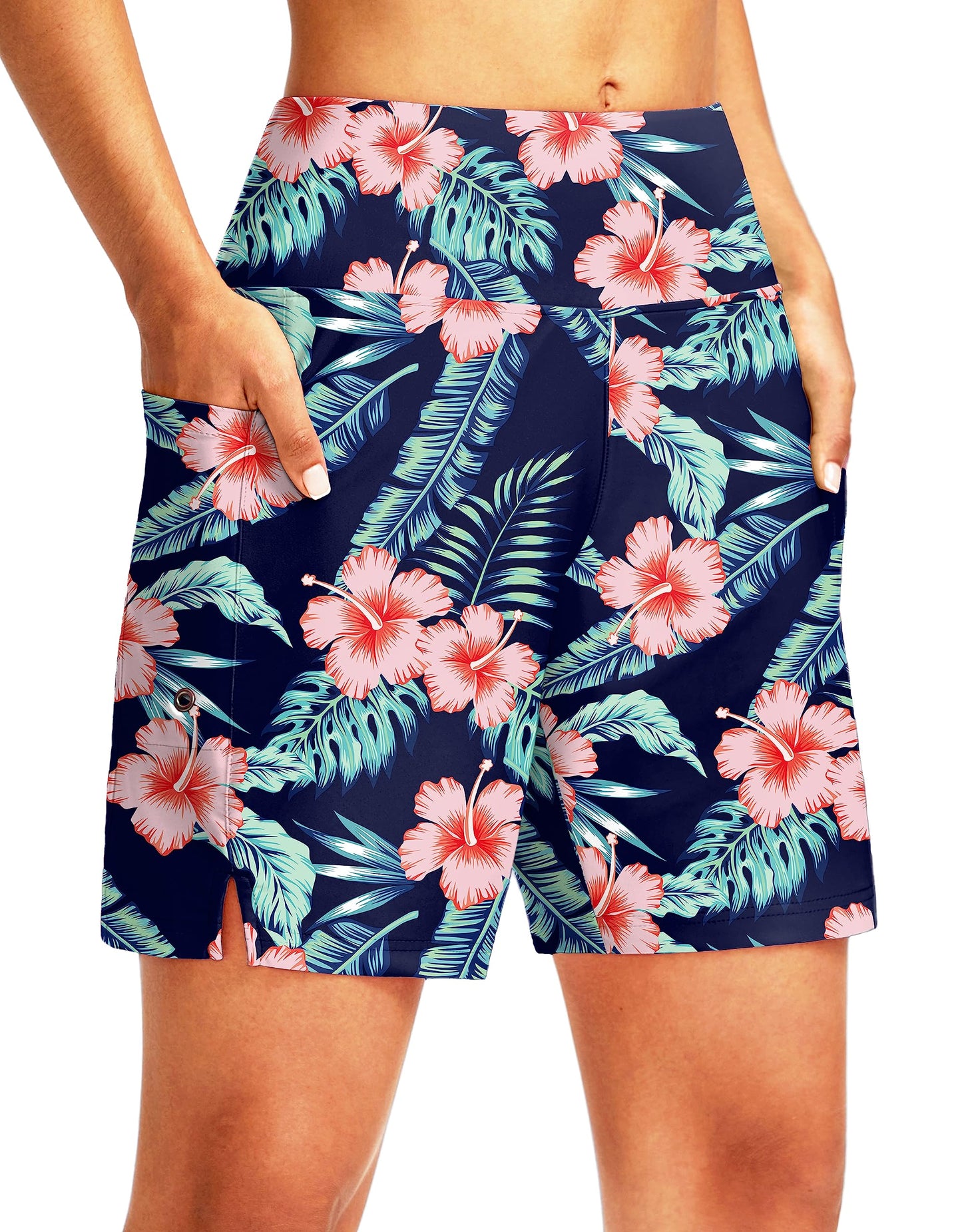 G Gradual Women's 7" Long Swim Board Shorts High Waisted Quick Dry Beach Swimming Shorts for Women with Liner Pockets