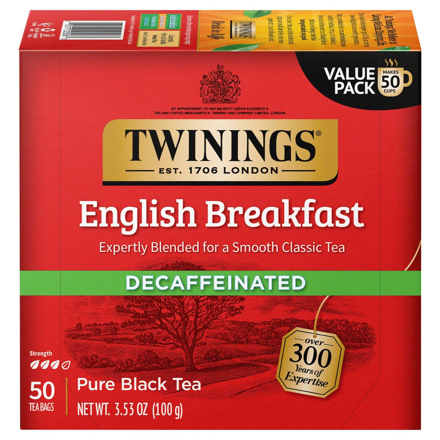 Twinings English Breakfast Black Tea, 100 Individually Wrapped Tea Bags, Smooth, Flavourful, Robust, Caffeinated, Enjoy Hot or Iced