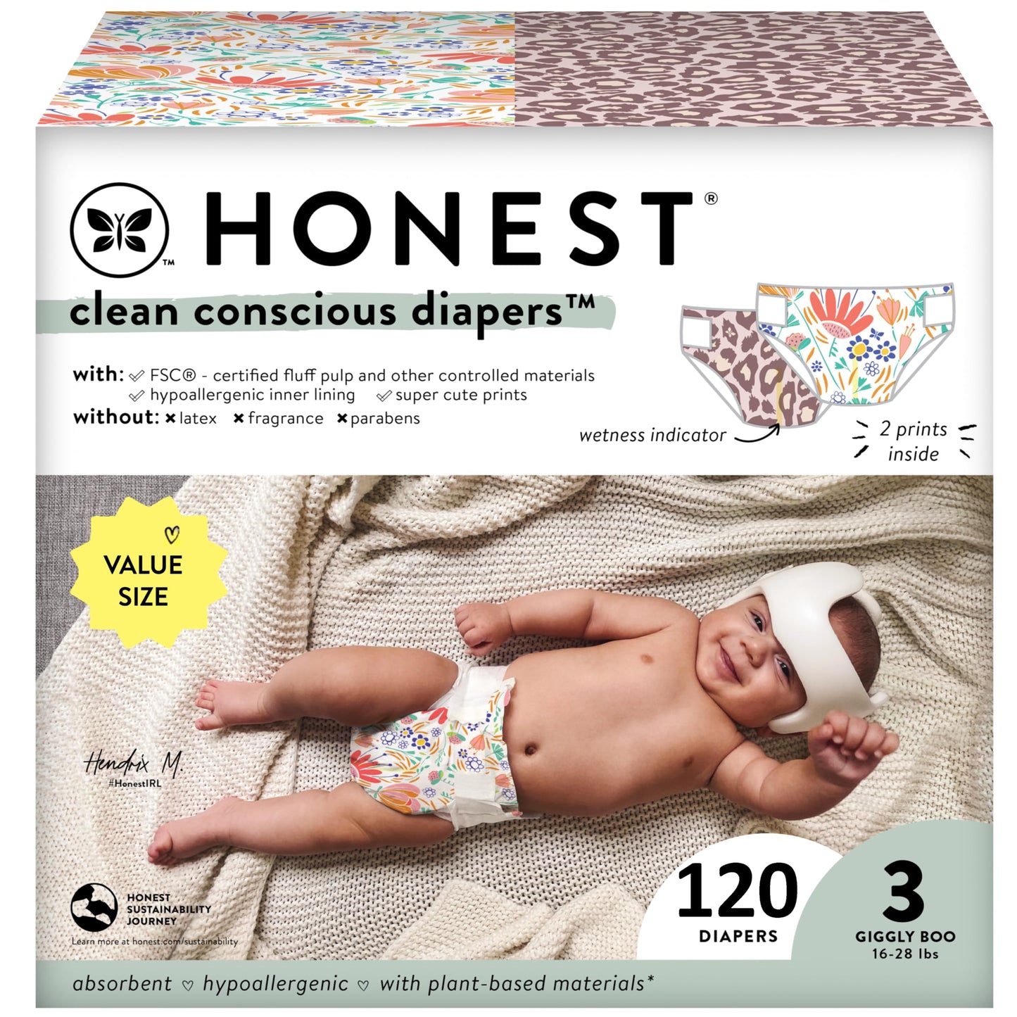 The Honest Company Clean Conscious Diapers | Plant-Based, Sustainable | Above It All + Pandas | Club Box, Size Newborn, 72 Count