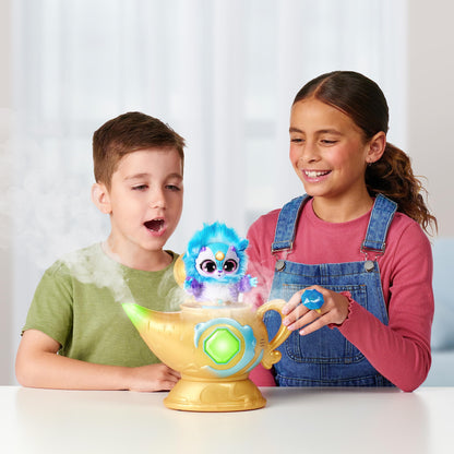 Magic Mixies Magic Genie Lamp with Interactive 8" Blue Plush Toy and 60+ Sounds & Reactions. Unlock a Magic Ring and Reveal a Blue Genie from The Real Misting Lamp. Gifts for Kids, Ages 5+