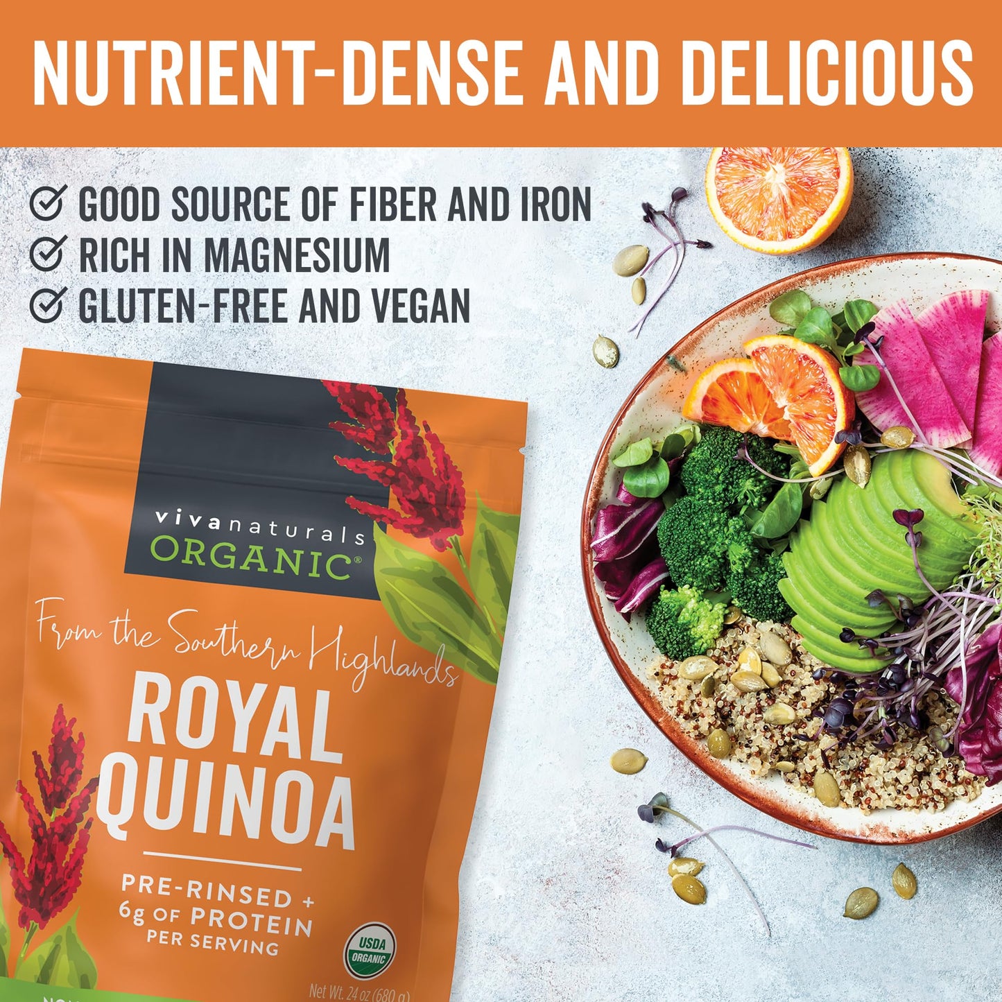 Viva Naturals Organic Quinoa, 64 oz (4 lb) - Plant Based Protein, Fiber and Iron - Pre-Washed Whole Grain Rice and Pasta Substitute for Quinoa Salad - USDA Organic, Gluten Free, Vegan, Non-GMO and Kosher