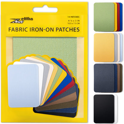 ZEFFFKA Premium Quality Fabric Iron-on Patches Inside & Outside Strongest Glue 100% Cotton Black Repair Decorating Kit 12 Pieces Size 3" by 4-1/4" (7.5 cm x 10.5 cm)