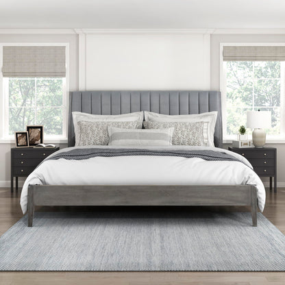 Lexicon California King Bed Frame with Vertical Channel Tufted Velvet Headboard, Modern Bed Frame, Wood Platform Bed, No Box Spring Needed, Easy Assembly, Grey