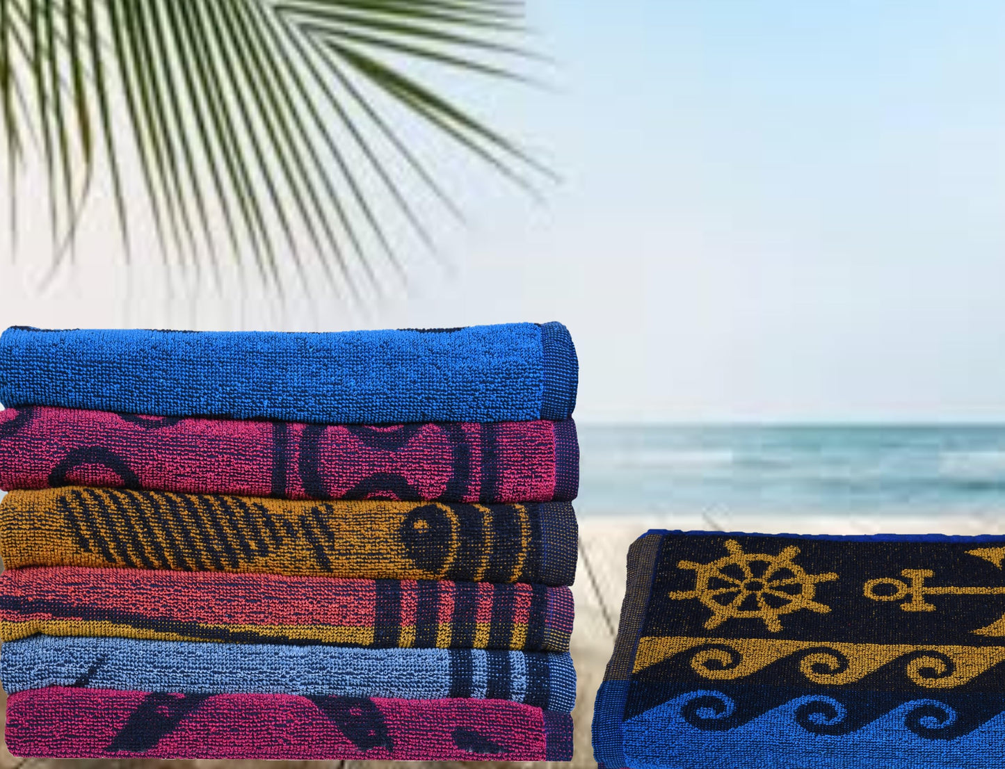 BolBom*S Cotton Beach Towels- Hammam Classic Pool Towel 30 x 60 Inches Oversized Soft Beach Towels for Adults - Luxury Beach Bath Towels - Summer Gifts Beach Accessories - Pack of 6