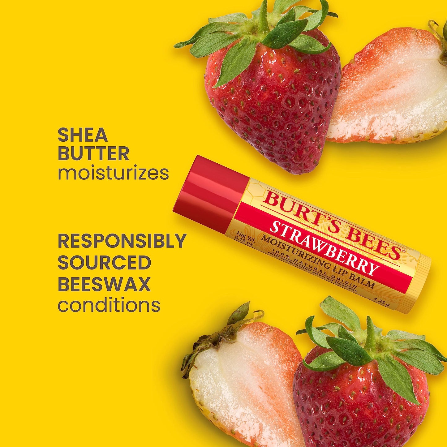 Burt's Bees Lip Balm - Pink Grapefruit, Mango, Coconut & Pear, and Pomegranate Pack, Lip Moisturizer With Beeswax, Tint-Free, Natural Origin Conditioning Lip Treatment, 4 Tubes, 0.15 oz.