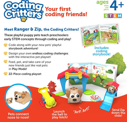 Learning Resources Coding Critters Ranger & Zip,22 Piece Set, Ages 4+, Screen-Free Early Coding Toy for Kids, Interactive STEM Coding Pet, Gifts for Boys and Girls