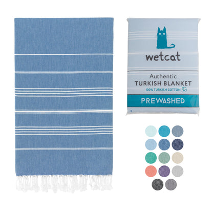 WETCAT Turkish Beach Towel Oversized 38x71 100% Cotton Sand Free Quick Dry Extra Large Light Travel Towel for Adults Beach Accessories Gifts (Blue, Beach Towel (38" x 71"))