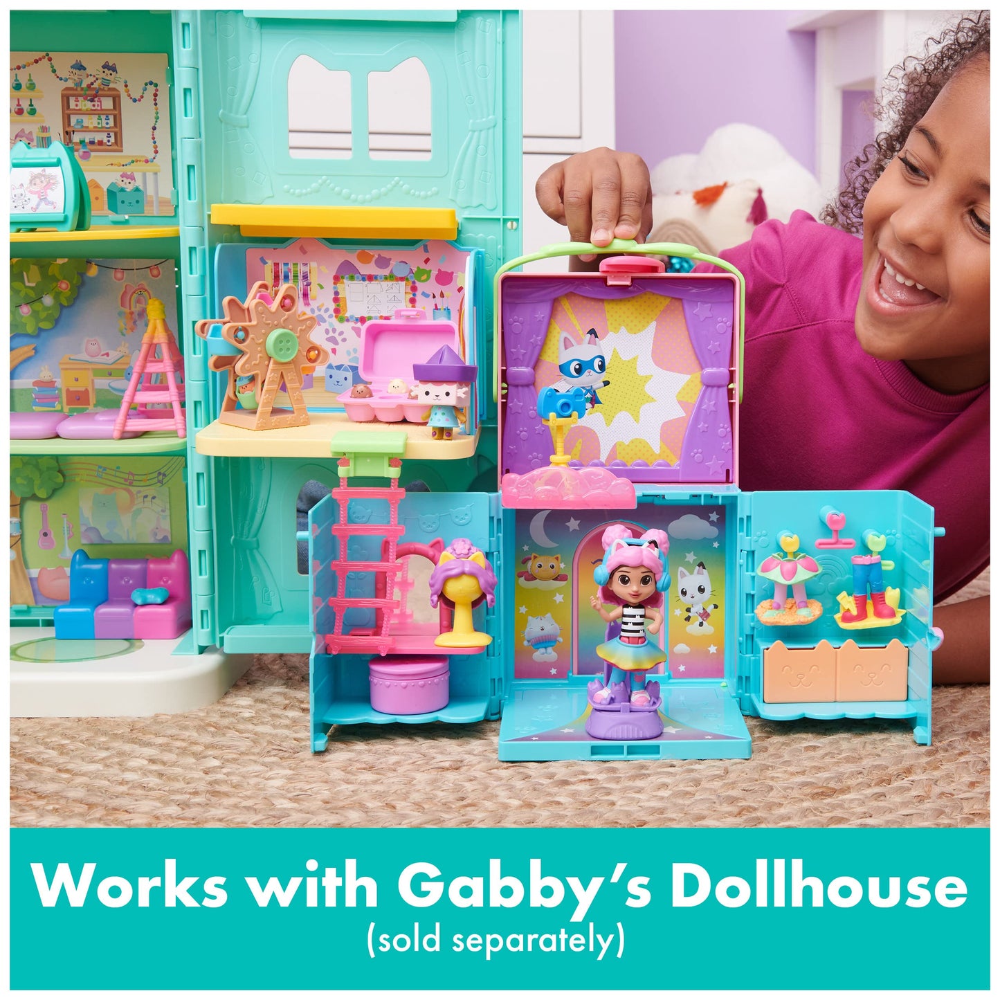 Gabby's Dollhouse Celebration Party Bus, Transforming Playset with Gabby & DJ Catnip Toy Figures & Dollhouse Accessories, Kids Toys for Ages 3 and Up