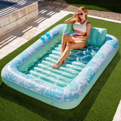 Sloosh Inflatable Tanning Pool Lounger Float for Adults, 70" x 46" Large Suntan Tub Pool Floats Sun Tan Tub Ice Bath Tub Tanning Bed Blow up Pool Raft Lounge Floatie, L-Blue