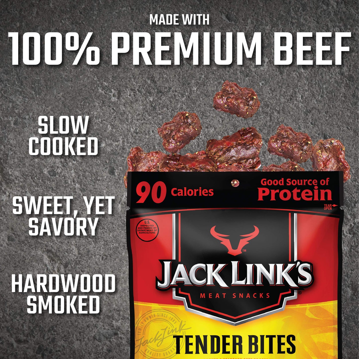 Jack Link's Beef Jerky 5 Count Multipack, Original, 5, 0.625 oz. Bags - Flavorful Meat Snack for Lunches, Ready to Eat - 7g of Protein, Made with 100% Beef - No Added MSG** or Nitrates/Nitrites