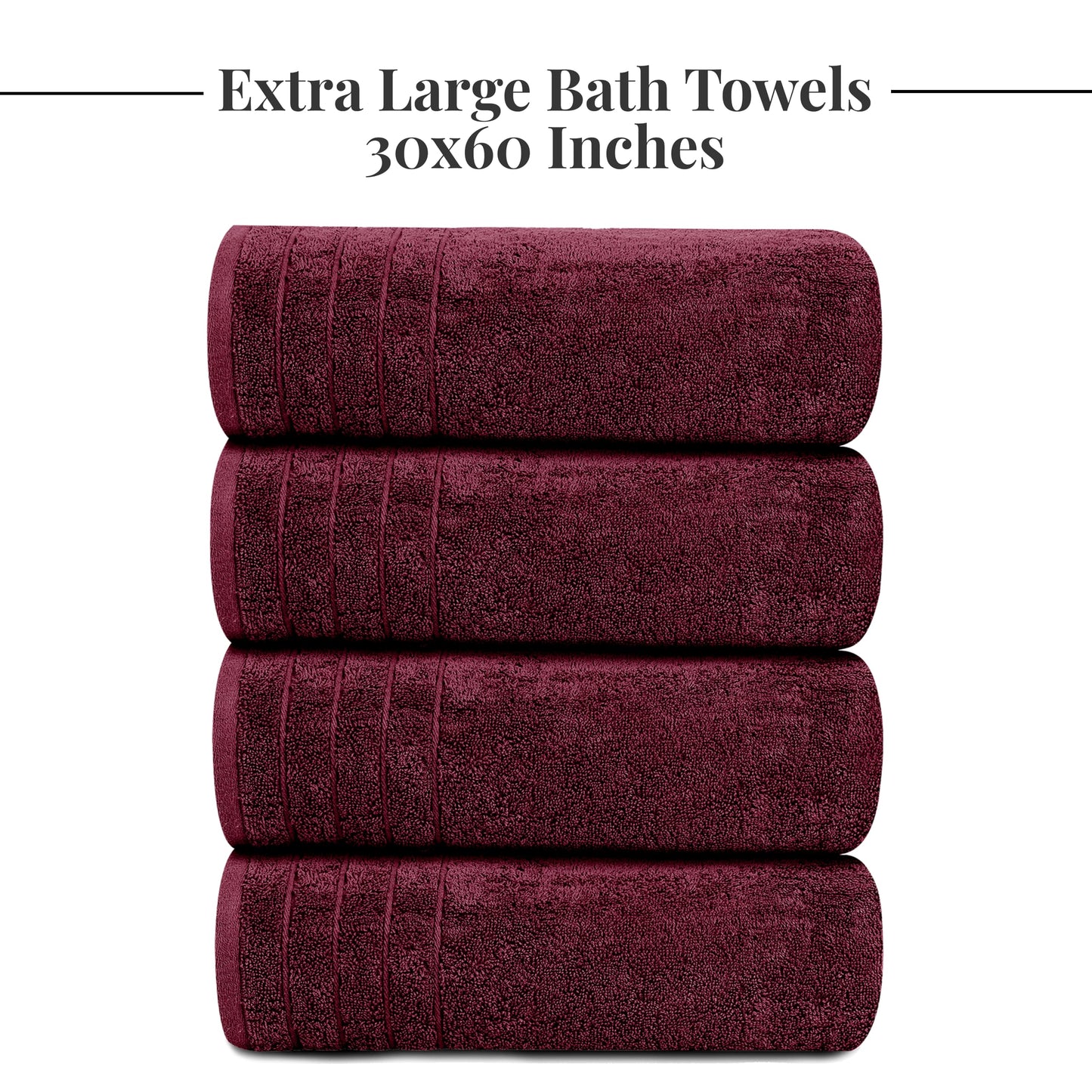 Tens Towels Large Bath Towels, 100% Cotton, 30 x 60 Inches Extra Large Bath Towels, Lighter Weight, Quicker to Dry, Super Absorbent, Perfect Bathroom Towels (Pack of 4)