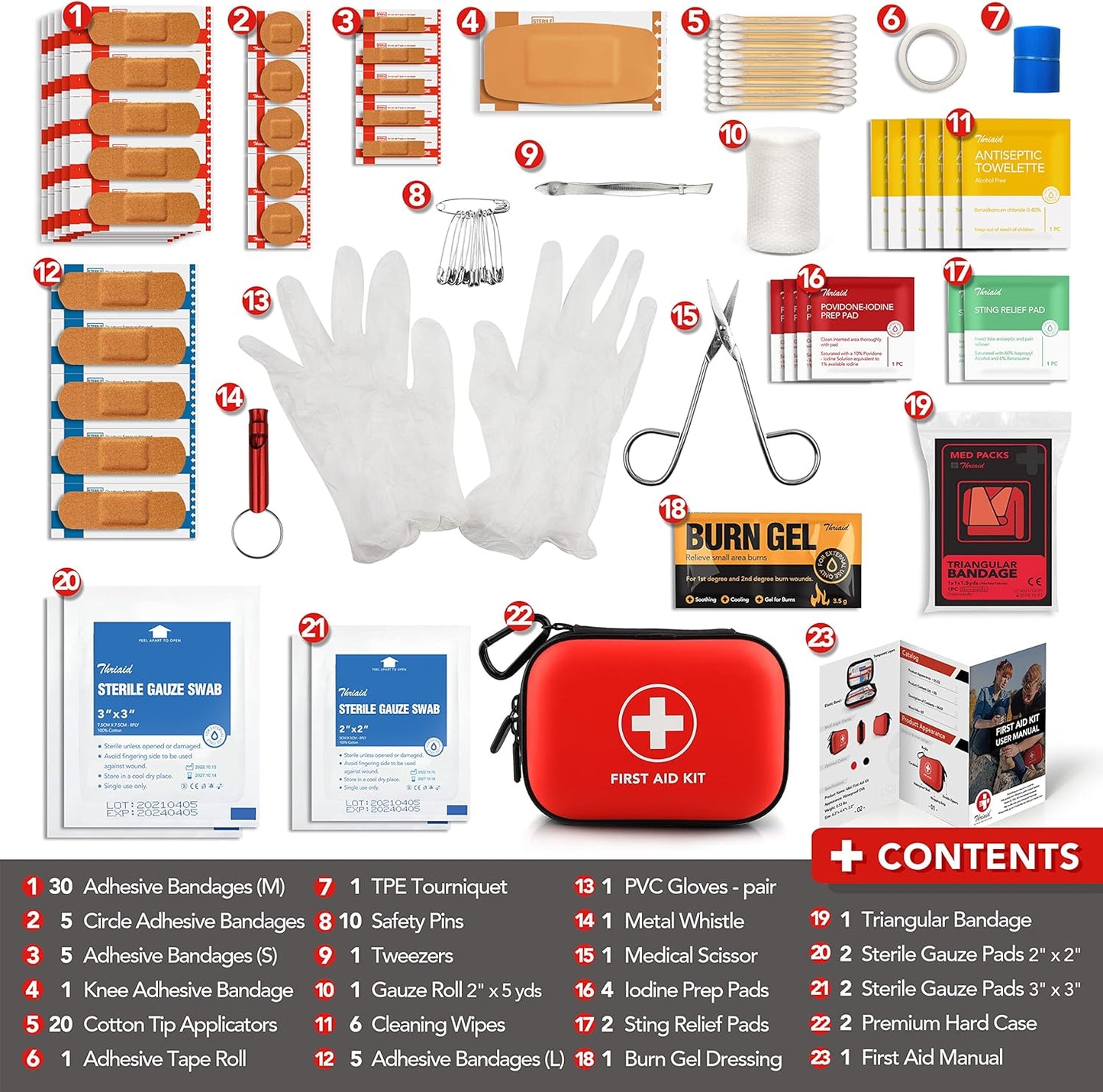 Mini First Aid Kit, 100 Pieces Water-Resistant Hard Shell Small Case - Perfect for Travel, Outdoor, Home, Office, Camping, Hiking, Car (Red)