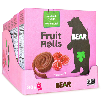 BEAR Real Fruit Snack Rolls - Gluten Free, Vegan, and Non-GMO - Strawberry – Healthy School And Lunch Snacks For Kids And Adults, 0.7 Ounce (Pack of 18)