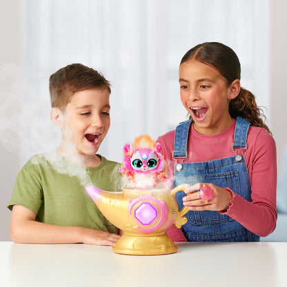 Magic Mixies Magic Genie Lamp with Interactive 8" Blue Plush Toy and 60+ Sounds & Reactions. Unlock a Magic Ring and Reveal a Blue Genie from The Real Misting Lamp. Gifts for Kids, Ages 5+