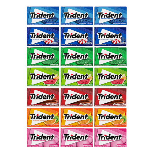 Trident Sugar Free Gum Variety Pack, Spearmint, Perfect Peppermint, Original, Bubblegum, Watermelon, Cinnamon & Tropical Twist Flavors, 21 Packs of 14 Pieces (294 Total Pieces)