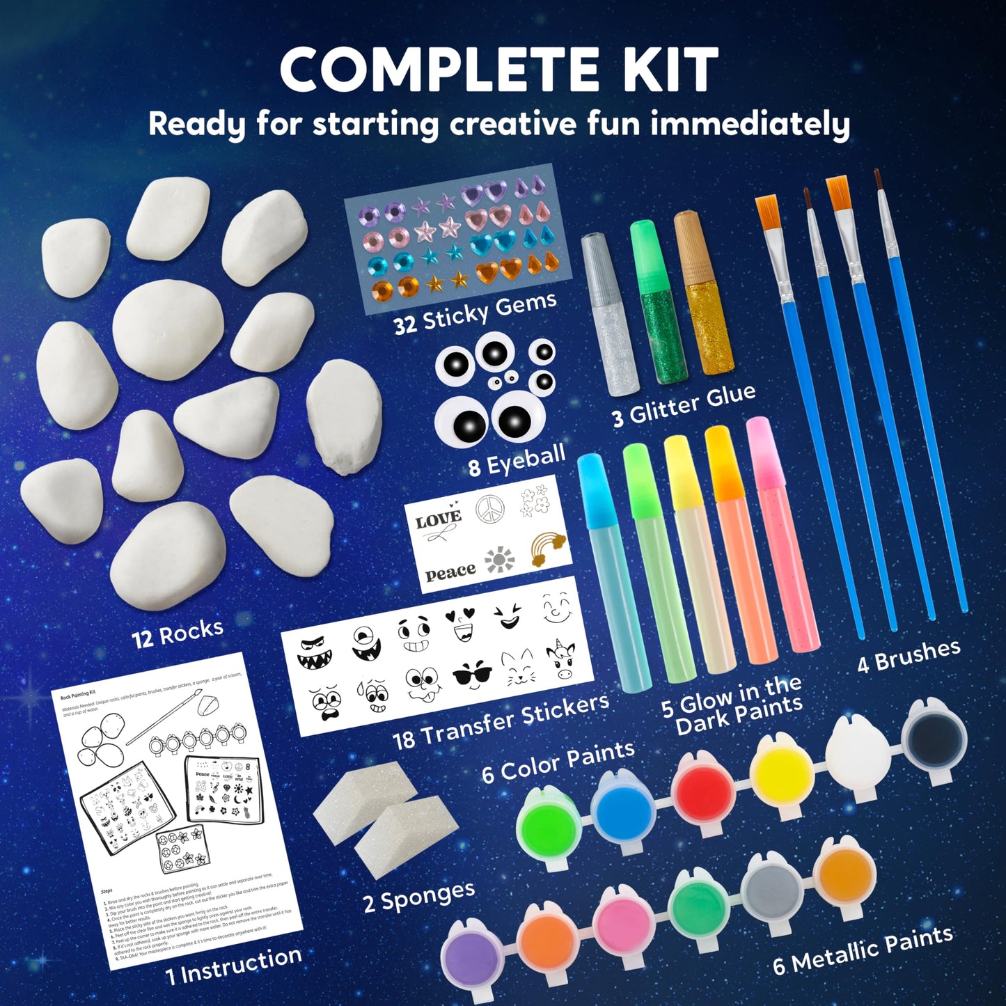 JOYIN Rock Painting Kit- Glow in The Dark Rock Kit, Arts and Crafts for Kids Ages 6-12, Art Supplies, Kids Craft Paint Kits, Arts & Crafts Toy for Boys Girls Birthday Party Gift