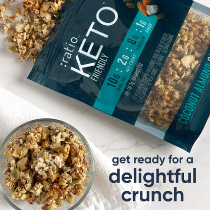 Ratio Coconut Almond Granola Cereal, 1g Sugar, Keto Friendly, 8 OZ Resealable Cereal Bag