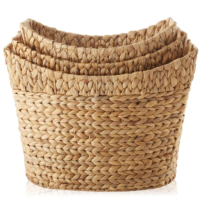 Casafield Set of 3 Multipurpose Boat Baskets with Handles - Natural, Woven Water Hyacinth Storage Organizers for Throw Blankets, Bedroom, Living Room, Laundry