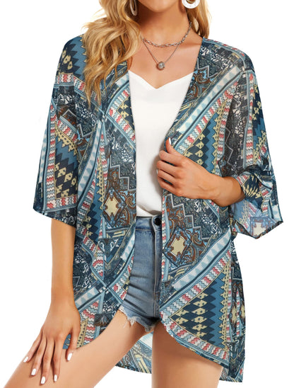 Womens Kimono Beach Cover Up Chiffon Cardigan Floral Tops Loose Capes