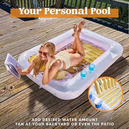 Sloosh Inflatable Tanning Pool Lounge Float, 70" x 46" Suntan Tub Raft Floatie, Tanning Pool with Pillow, Personal Pool Lounger for Adult Summer Water Party, L-Blue