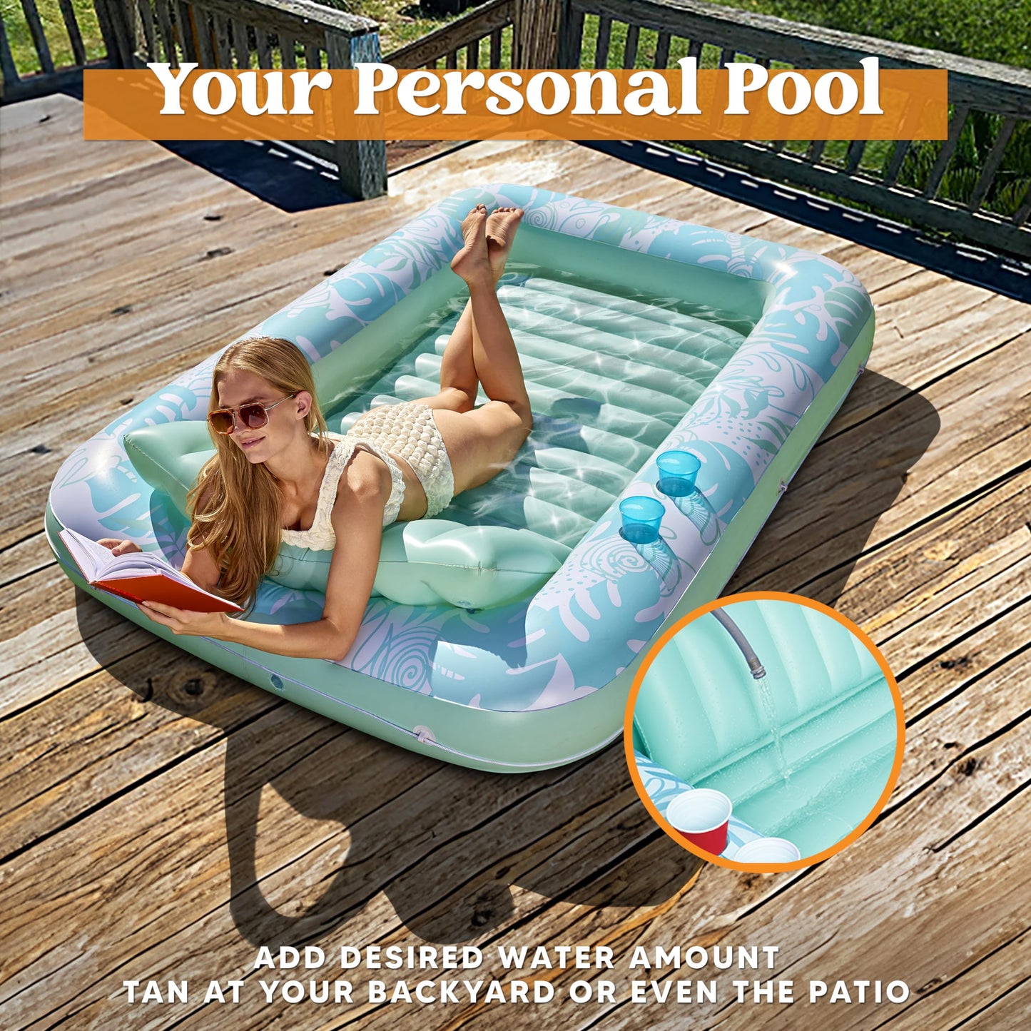 Sloosh Inflatable Tanning Pool Lounger Float for Adults, 70" x 46" Large Suntan Tub Pool Floats Sun Tan Tub Ice Bath Tub Tanning Bed Blow up Pool Raft Lounge Floatie, L-Blue