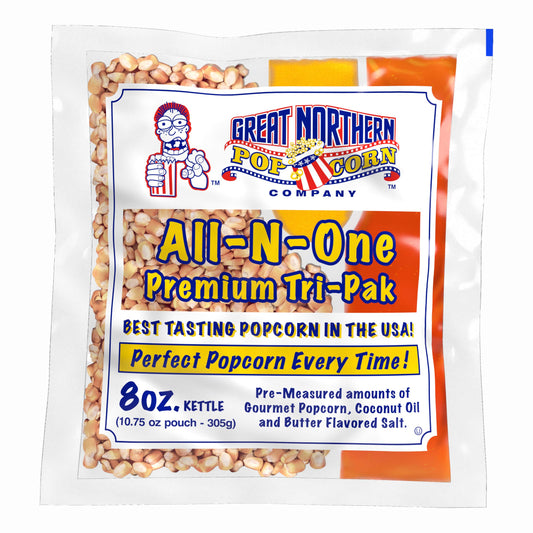 8oz Popcorn Machine Popcorn Packets - All-in-One Movie Theater Style Popcorn Kernels, Salt, and Oil Packs by Great Northern Popcorn (24 Case)