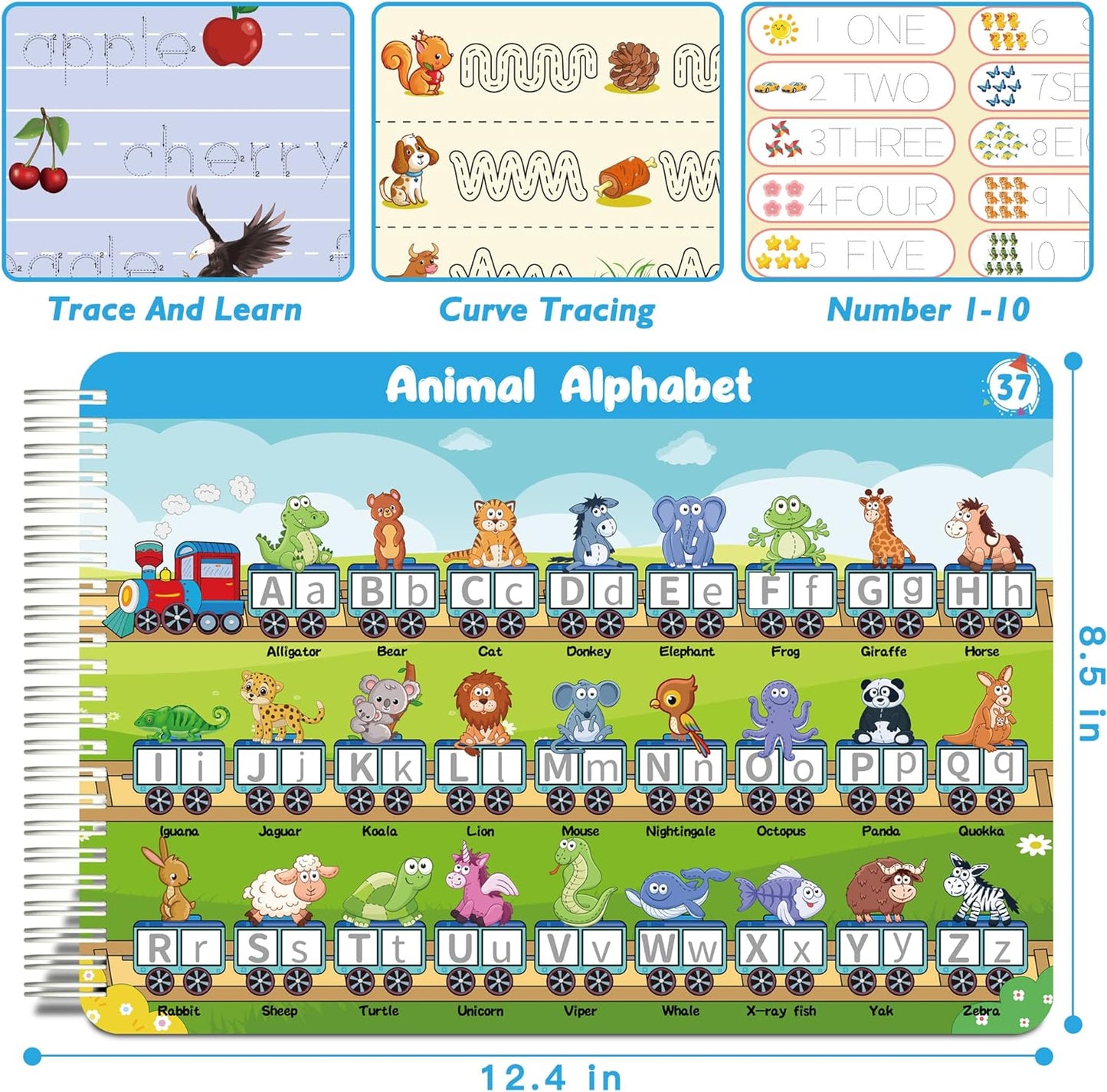 Handwriting Practice Book for kids, Toddlers Preschool Learning Activity 40 Pages Autism Educational Montessori Toys Learn Number Letters Shapes Animal & Sight Words Workbook with 8 Dry Erase Markers